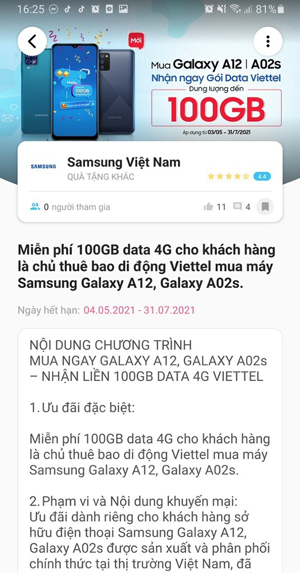 Samsung đang tặng FREE 100GB data 4G cho người dùng điện thoại Galaxy - 1620716123